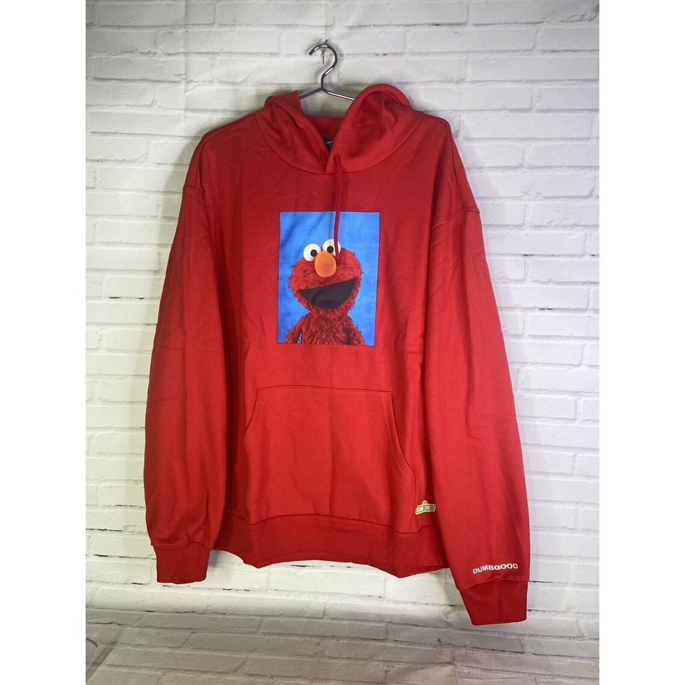 Dumbgood Sesame Street Elmo Logo Red Knit Pullover Hoodie Sweatshirt Mens Size L